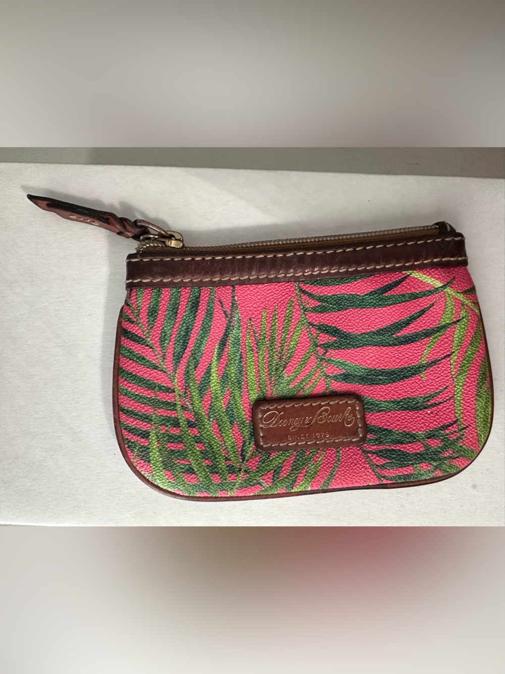 Dooney & Bourke Siesta Key Tropical Palm Leaf Pink/Green Coin Pouch Wristlet